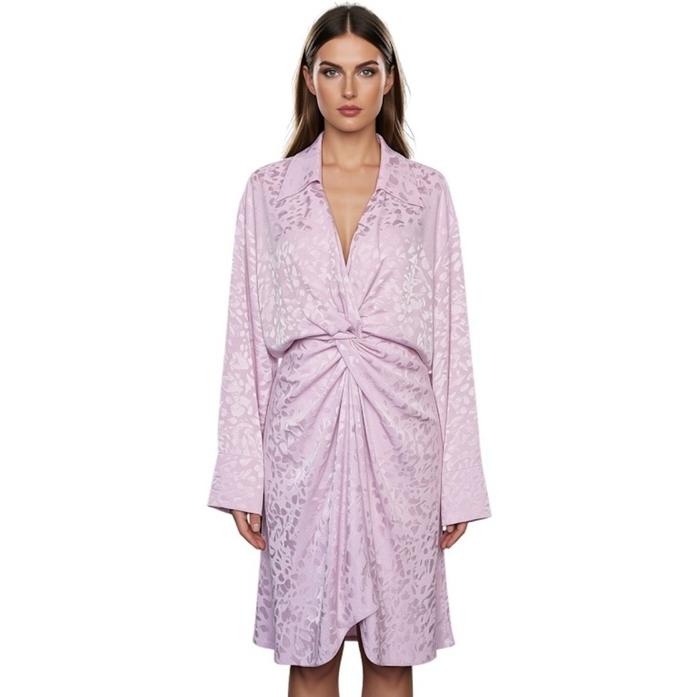 NWT Zadig & Voltaire Roz Silk Jaquard Pink Leopard Dress Size Large
